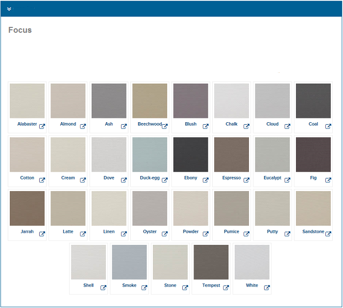 Blinds Colour Chart